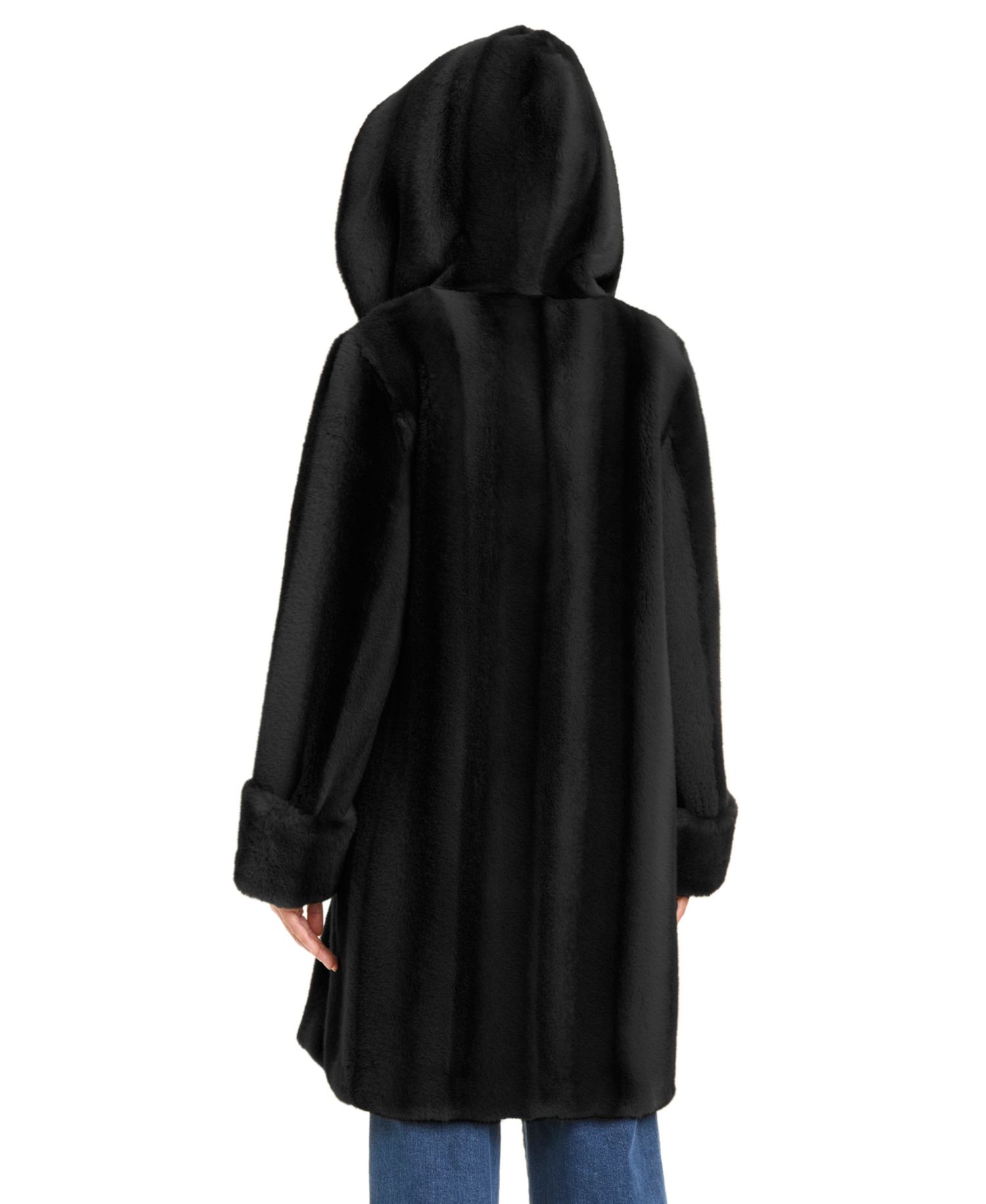 Petite Hooded Faux-Fur Polyester Mid-Length Coat, Created for Macy's