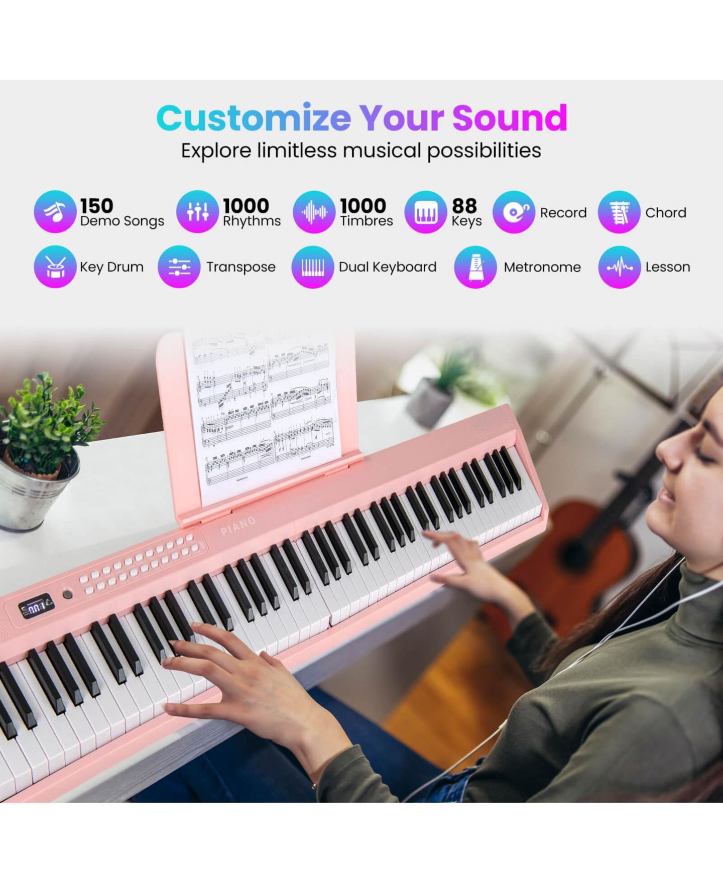 Детская игрушка Costway 88 Key Folding Piano Keyboard with Wireless MIDI Dual Speakers 1000 — фото 8