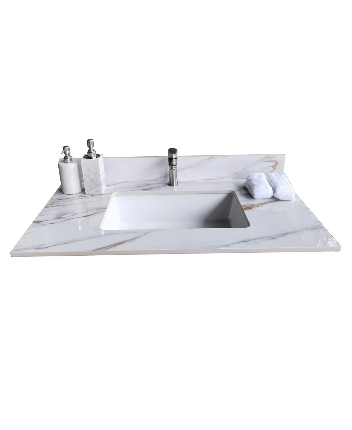 Sillysis Sintered Stone Bathroom Vanity Top with Ceramic Sink, Carrara Marble Look, 4" Backsplash, Water Stain and Scratch Resistant