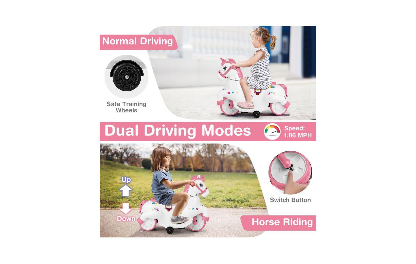 Детская игрушка HONGGE 12V Unicorn Ride-On Toy, Ages 3+, цвет: Розовый — фото 8