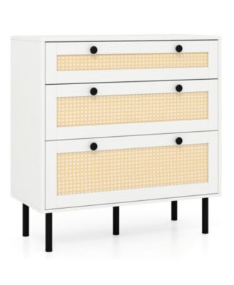Rattan Nightstand with 3 Drawers for Bedroom Storage