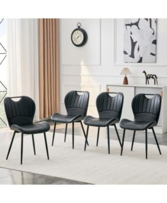 Modern Dining Chairs Set of 4, PU Dining Chairs, with Integrated Handle, Metal Frame, for Multiple Scenarios