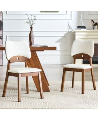 Solid Wood Dining Chair Set of 2, cushion Hollowed Out Design Backrest, Mid Century Dining Chair, for Dining Room, Kitchen
