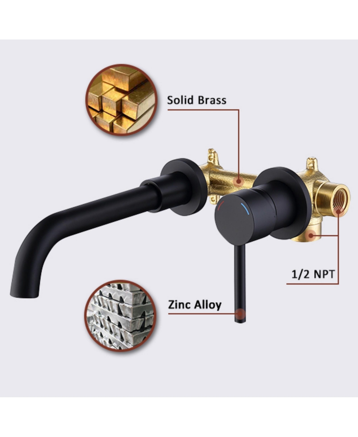 Phying Wall Mount Faucet for Bathroom Sink or Bathtub, Single Handle 2 Holes Brass Rough-in Valve Included