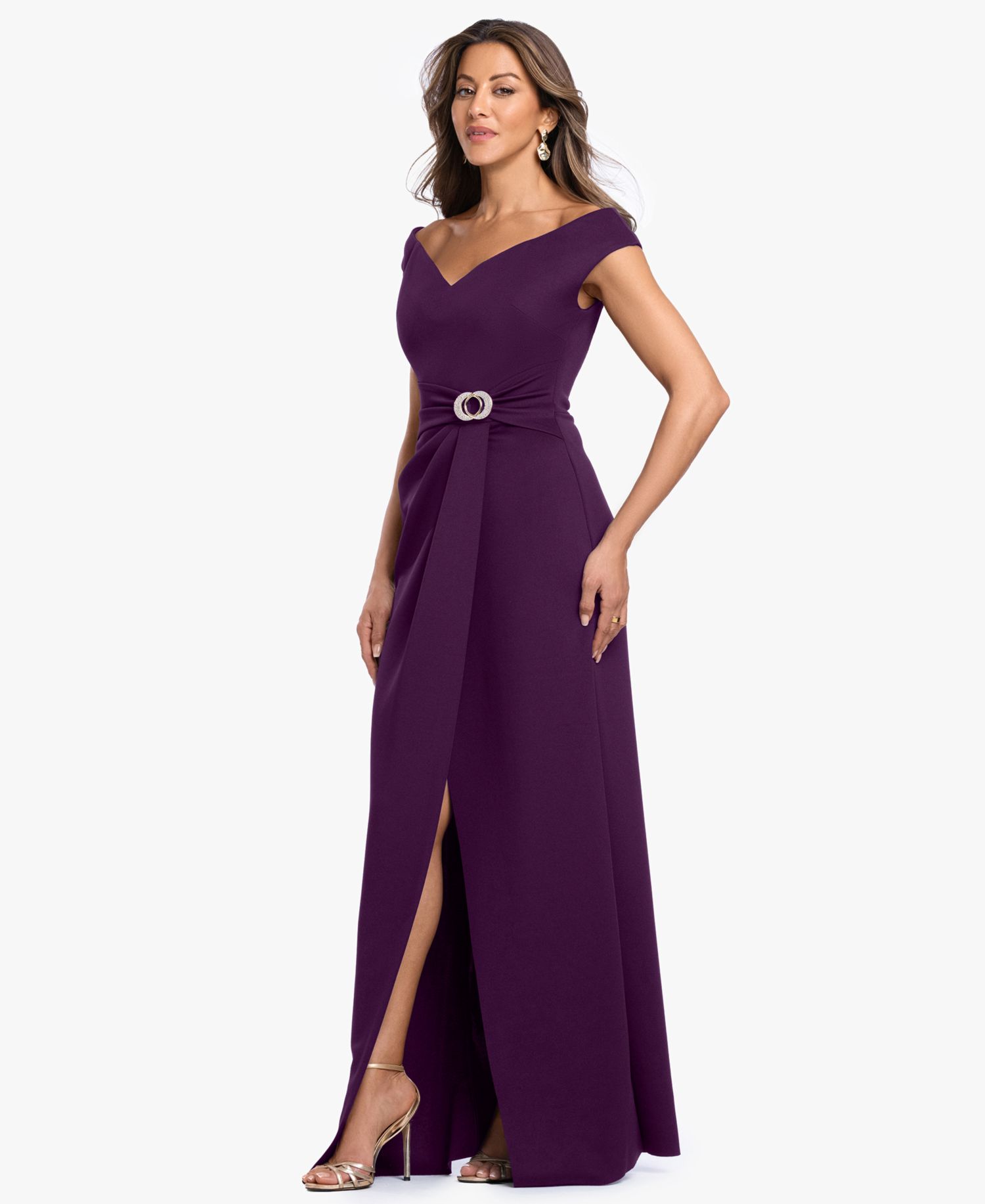 Petite Off-The-Shoulder Gown Dress