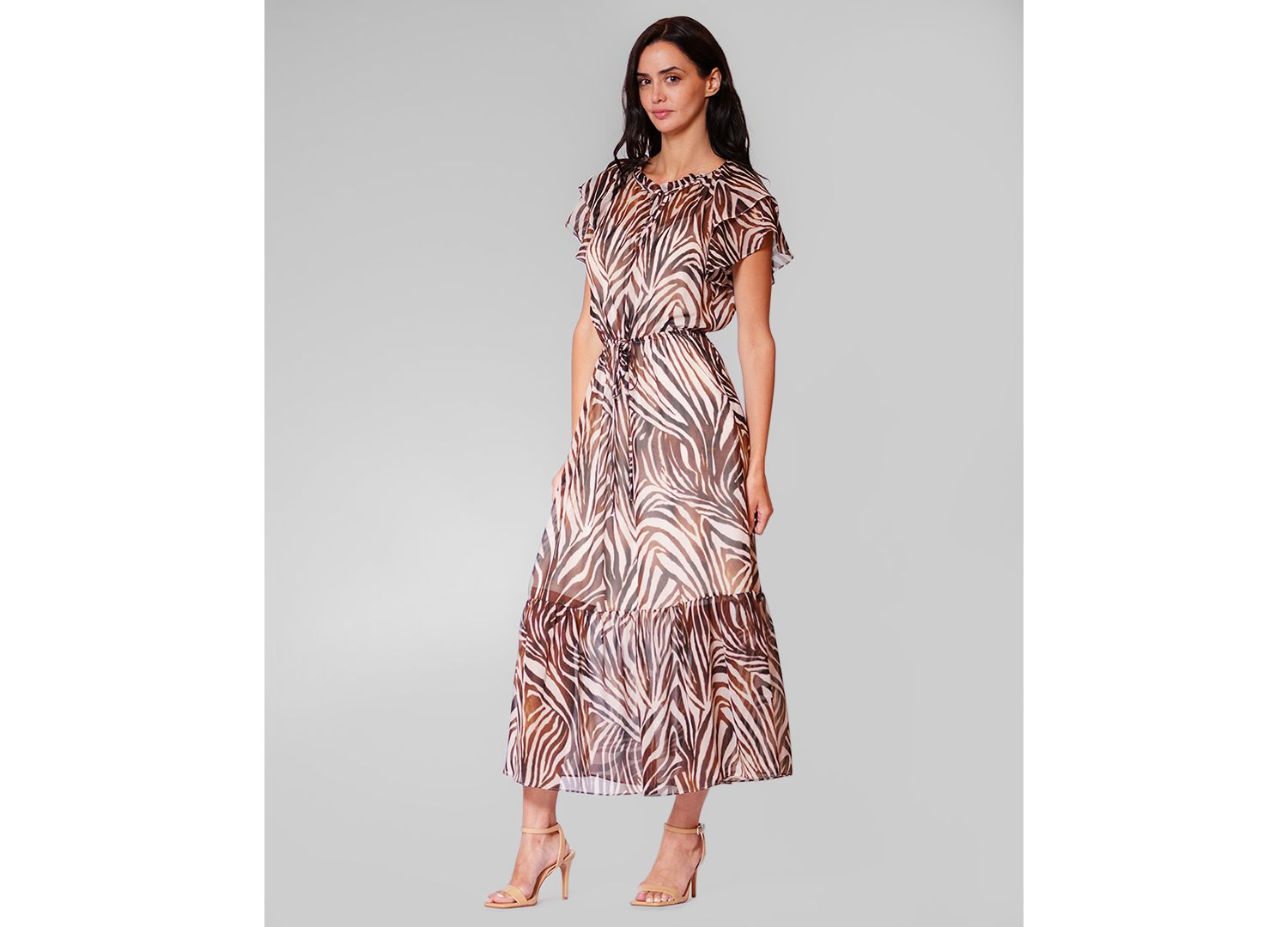 Women's Crewneck Flutter-Sleeve Midi Dress
