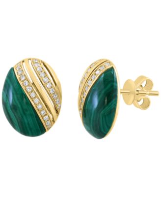 Malachite & Diamond (1/8 ct. t.w.) Earrings in 14k Yellow Gold