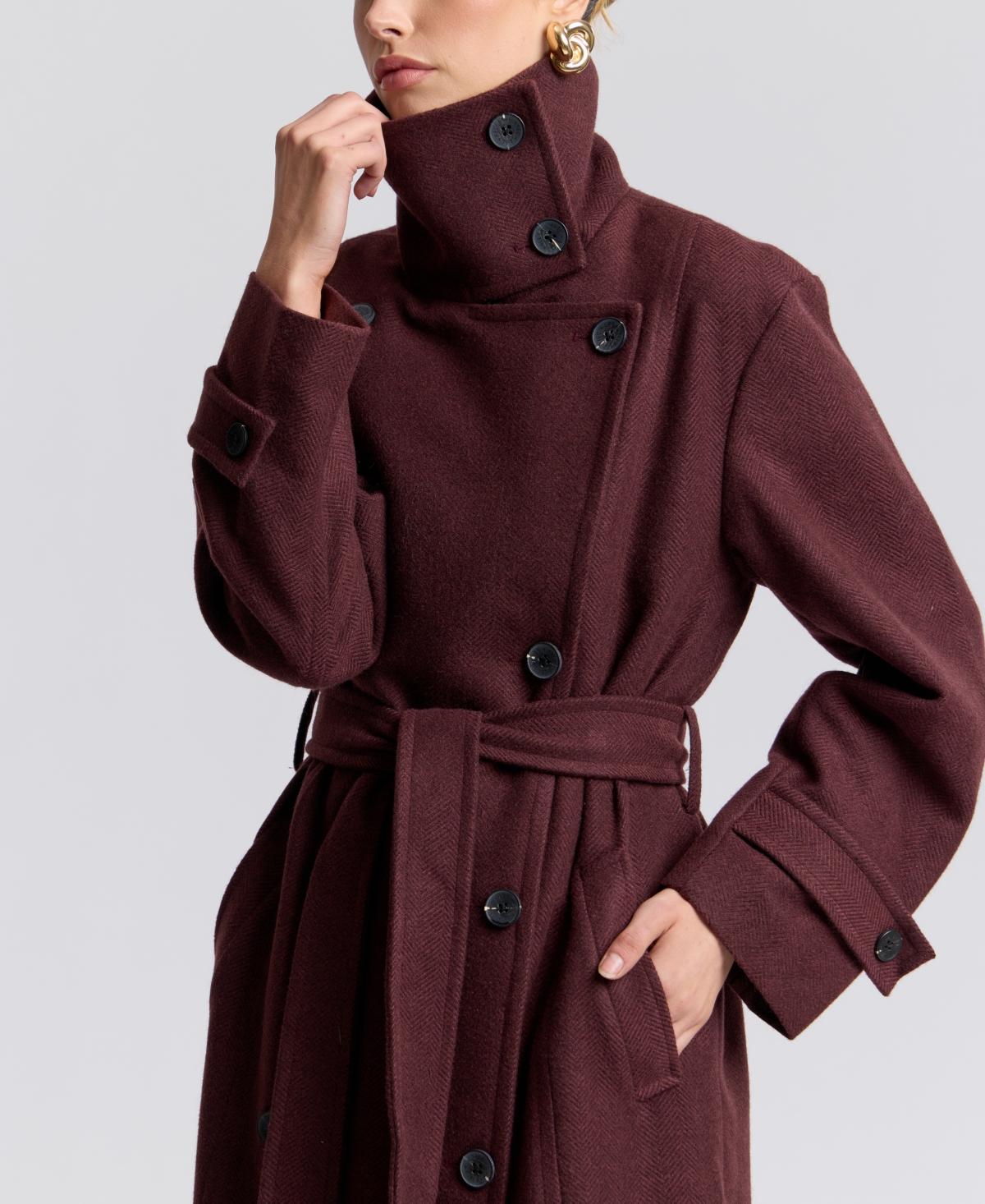 Avec Les Filles Women's Funnel Neck Belted Coat