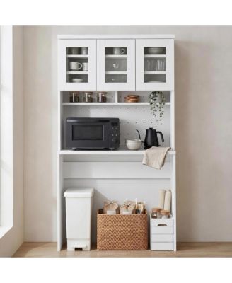H Kitchen Cabinet with Trash Can Storage – Trash Can Cabinet with Microwave Stand, 35.4" Wide Kitchen Pantry for Dining Room