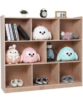 Movable Toy Storage Cabinet - 8 Sections, 4 Casters and 2 Storage Boxes, Easy-Clean Bookshelf for Kids Room or Playroom