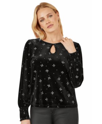 Women's Sparkle Bow Print Velvet Top