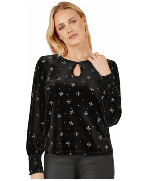 Женский топ Yumi Sparkle Bow Print Velvet, цвет: Чёрный