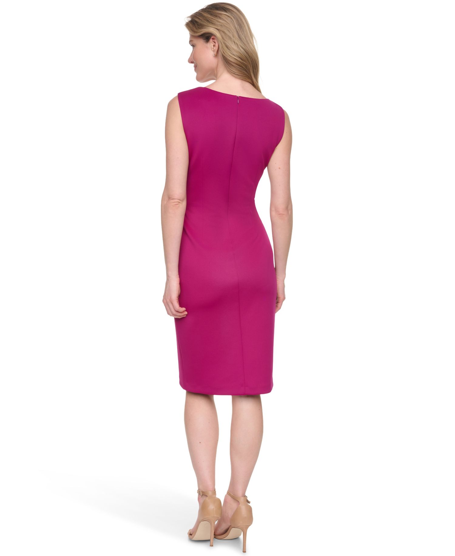 Sleeveless Asymmetrical Neck Cocktail Dress with Tucks