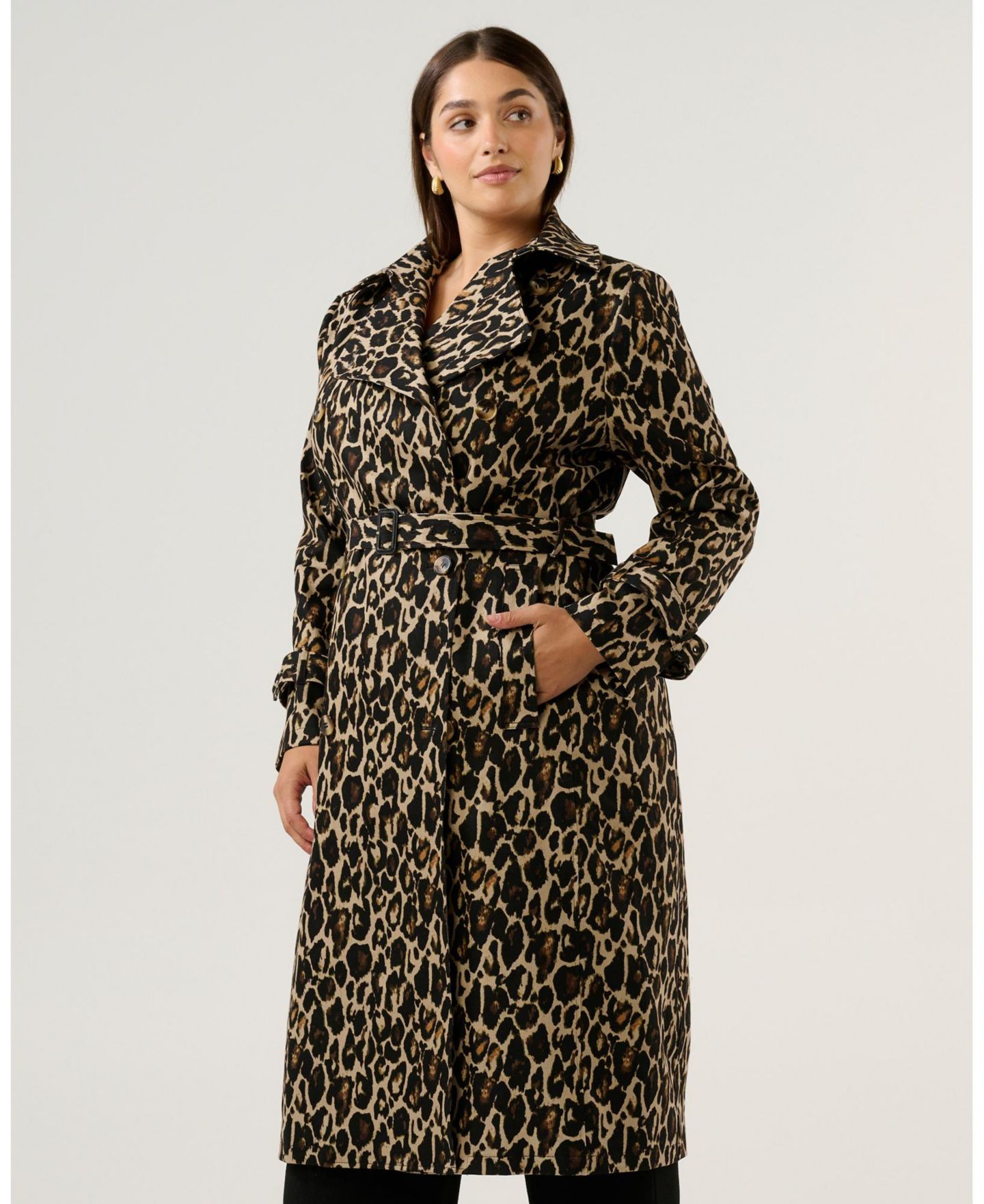 Женское пальто ESTELLE Shari Leopard Double Breasted Full-Length Trench, цвет: Леопардовый — фото 2