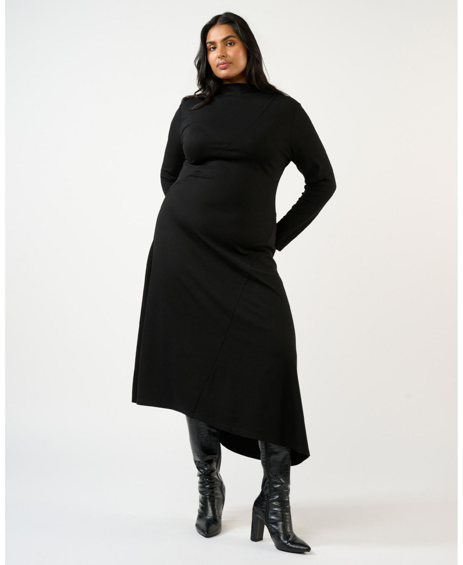 Women's Abagail High Neck Assymetric Midi Dress