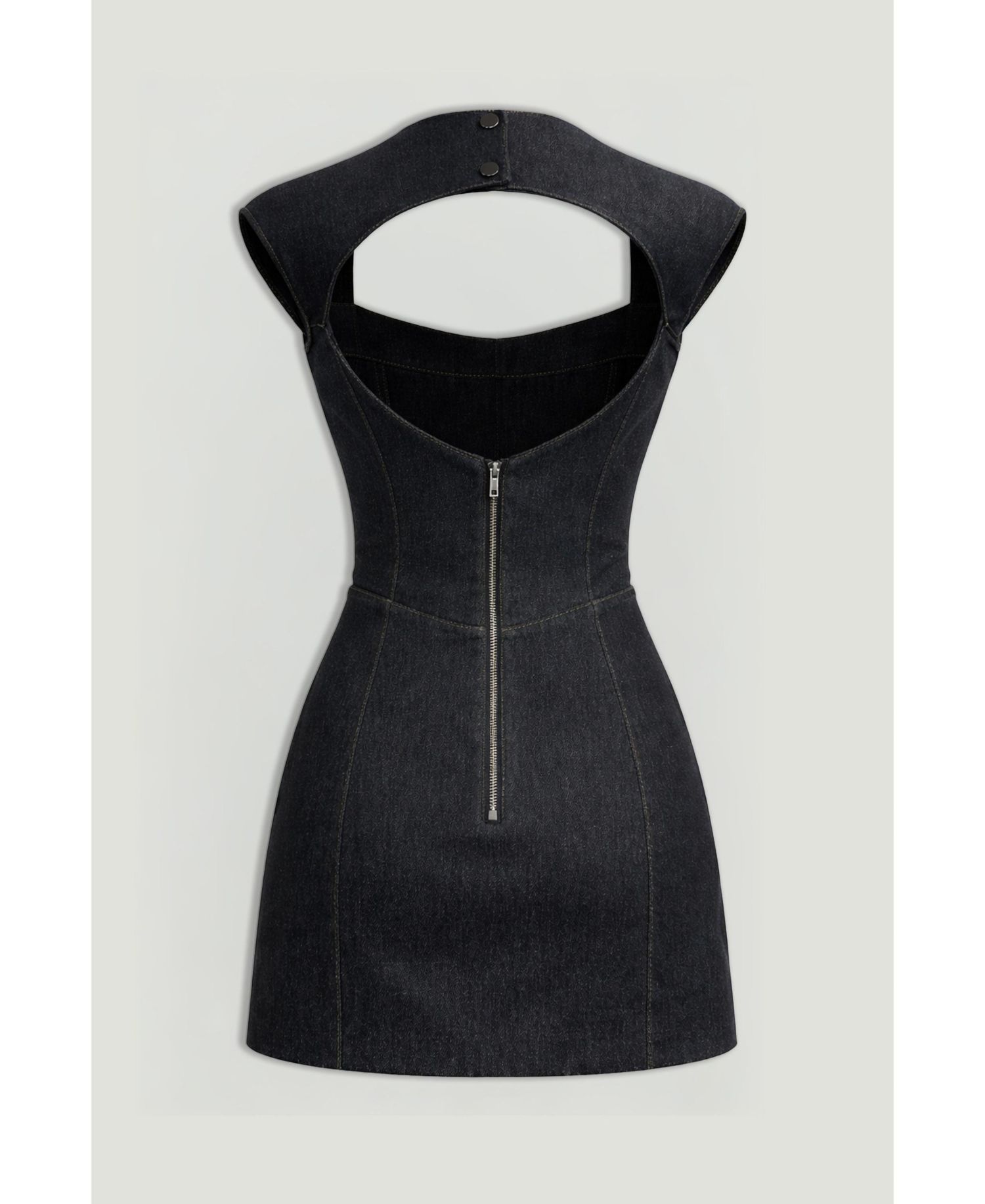 Women's Backless Mini Denim Dress with Built-In Cup Detail