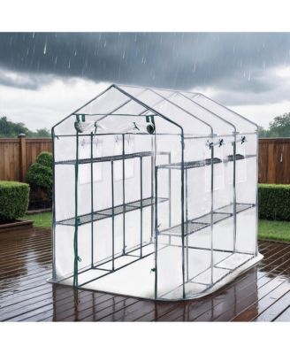 7 x 4.7 x 6.4 FT Walk-in Greenhouse with Iron Frame and 3-Tier Shelves, PE Plant Grow Tent for Garden Backyard