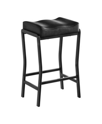 Counter Height Barstool with Thick Faux Leather Seat, Metal Frame and Footrest - Modern Saddle Stool for Kitchen Island, Dining Room
