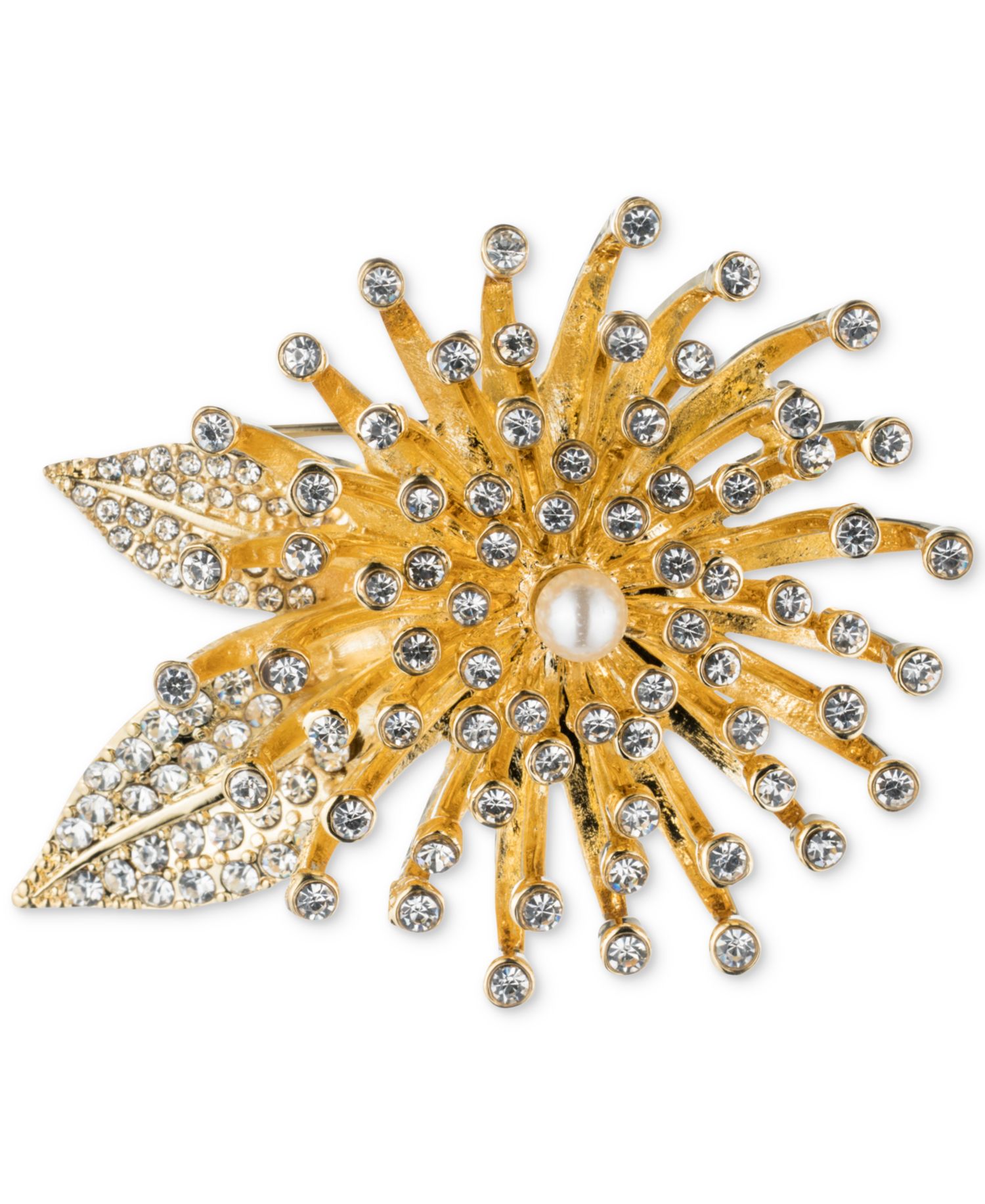 Gold-Tone Crystal Flower Burst Pin