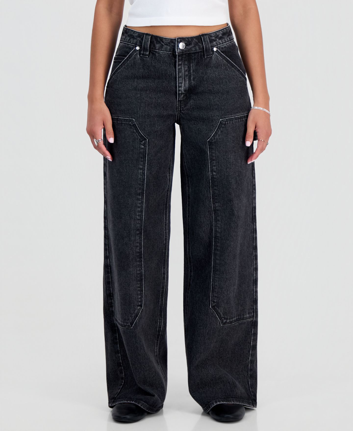 Женские джинсы Madden Girl Juniors' High-Rise Ultra 90s Wide-Leg Carpenter, цвет: Чёрный — фото 5