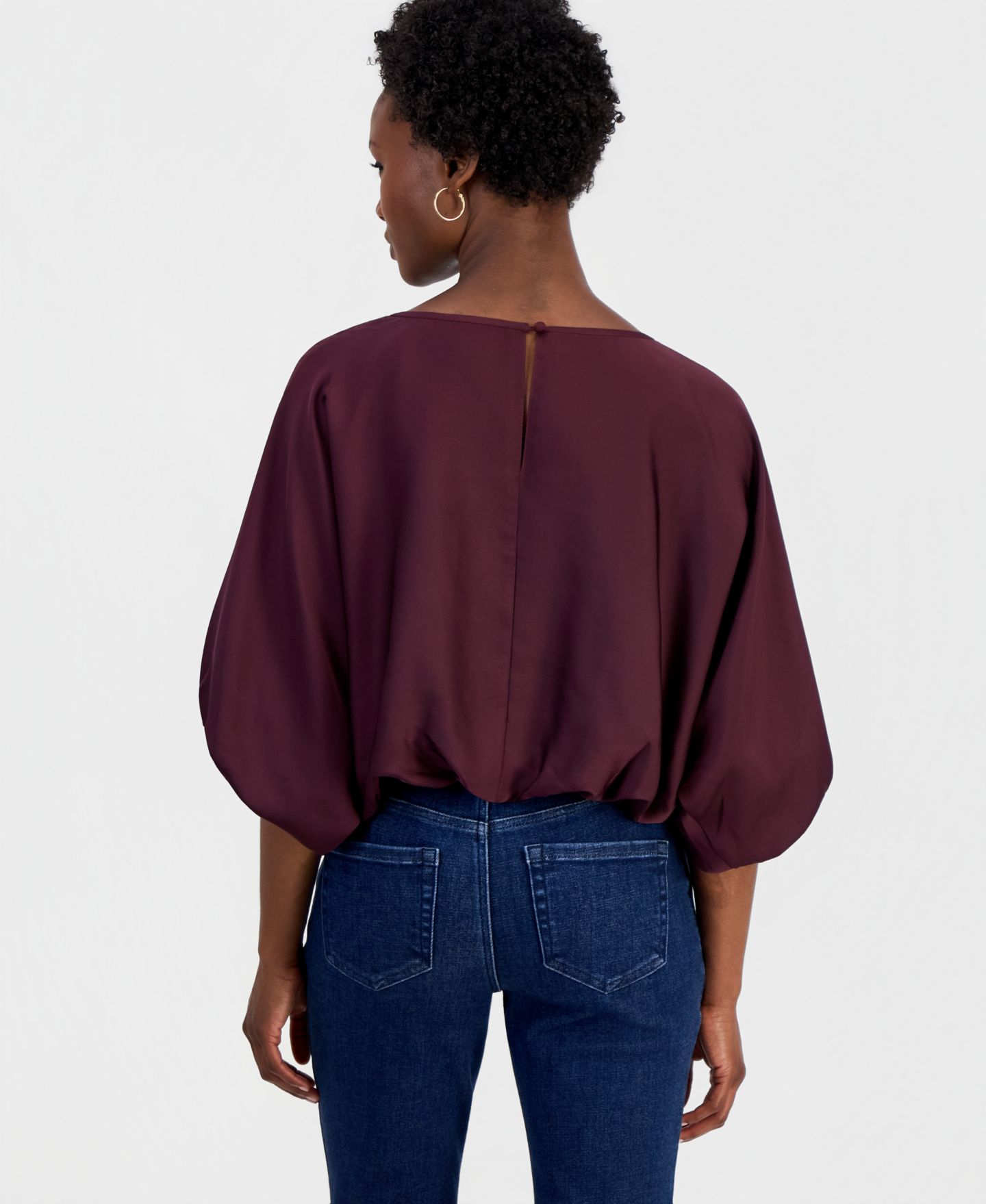 Женская блузка I.N.C. International Concepts Petite Elbow-Sleeve Bubble Boat Neck Blouse, цвет: Ягодный винный — фото 2