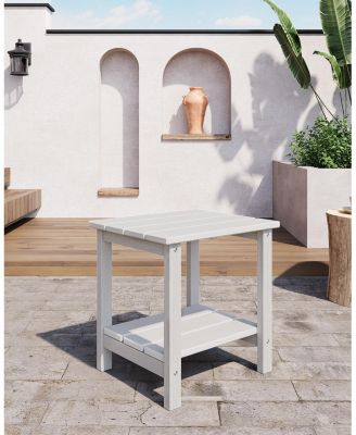 Tier Outdoor Side Table -  HDPE Patio End Table with Wood Grain, Weather Resistant and Easy Clean for Backyard or Deck