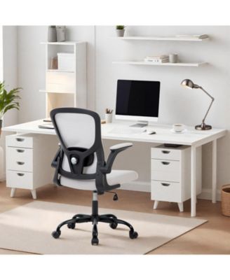 350LB Swivel Desk Chair with Adjustable Lumbar Support, Flip-Up Arms, Tilt Lock, Gray Mesh Home Office Chair