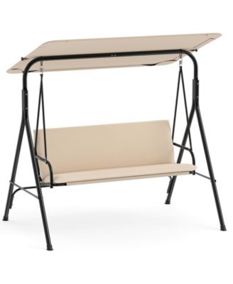 3-Seat Outdoor Patio Swing Chair w/  ArmrestsAdjustable Tilt Canopy and Stand