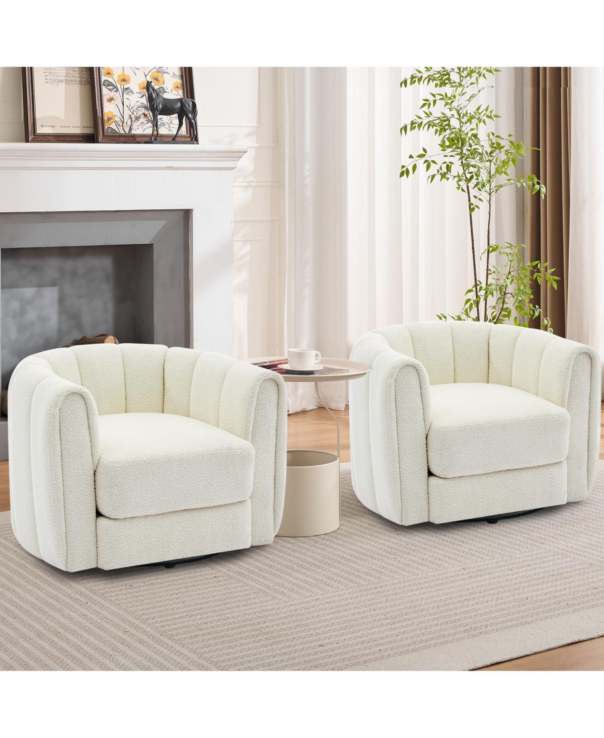 homfan Modern Swivel Barrel Accent Chair Soft Upholstery 360 degrees Rotating Striped Backrest Lounge for Living Room