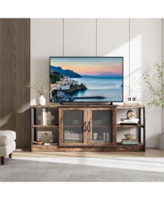 TV Stand for 65-75 Inch TVs, Farmhouse Industrial Entertainment Center with Storage Cabinet, Media Console for Living Room, Bedroom