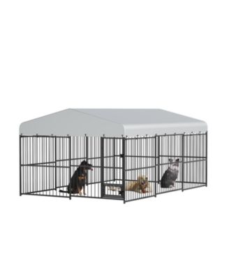Duty Outdoor Dog Kennel Run Spacious Metal Enclosure with Waterproof Roof, Feeding Doors, Secure Lock Large Dog House Pet Cage