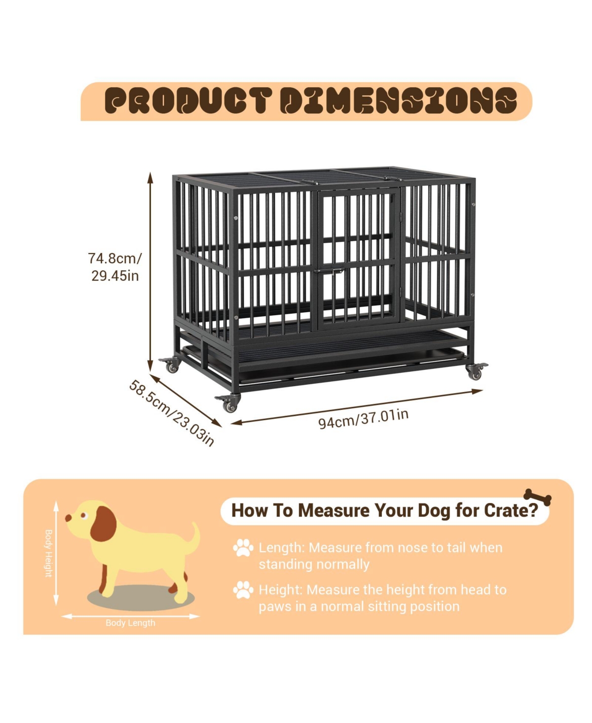 gaomon Heavy Duty Metal Dog Crate, Double Door Cage with Wheels, Folding Indoor Pet House Removable Tray Perfect for Pets