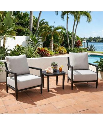 3-Piece Outdoor Aluminum Club Chair Set with Sintered Stone Table and Sunbrella Cushions