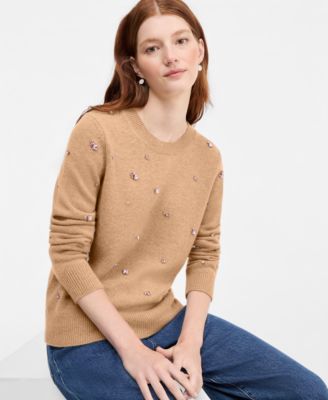 Women's 100% Cashmere Embellished Chunky Crewneck Sweaters