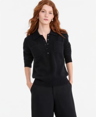 Women's 100% Cashmere Half-Button Collared Sweater