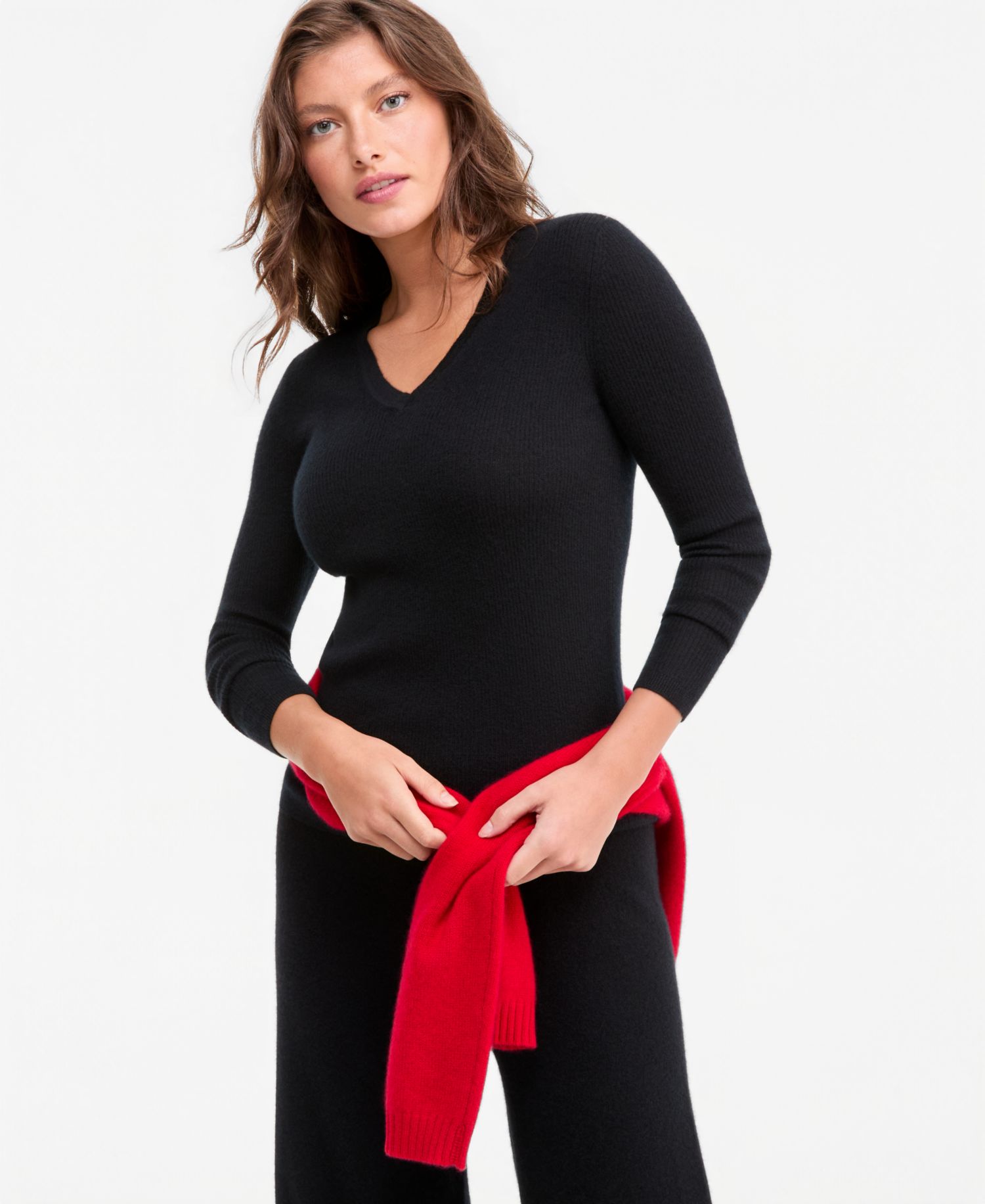 Women's 100% Cashmere Featherweight Ribbed V-Neck Sweater