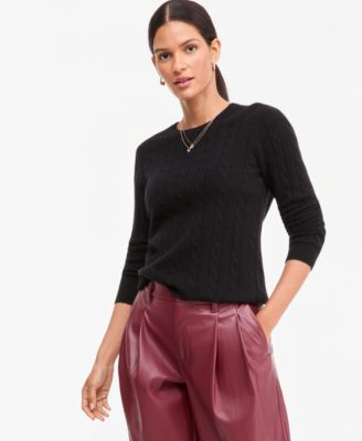 Women's Cable-Knit Crewneck 100% Cashmere Sweater