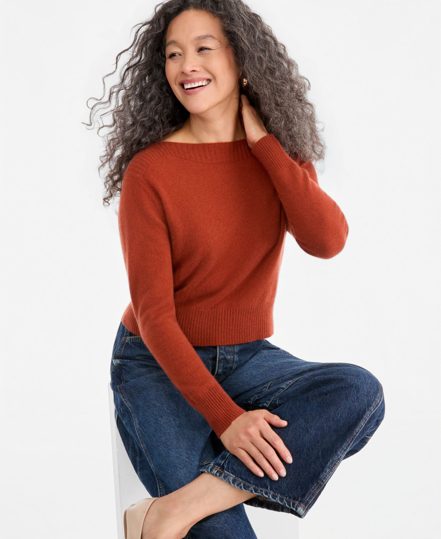Plus Size 100% Cashmere Boat-Neck Sweater