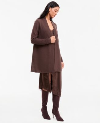 Women's 100% Cashmere Split-Hem Long Cardigan