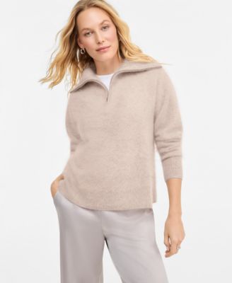 Women's Brushed Ribbed-Collar Half-Zip 100% Cashmere Sweater