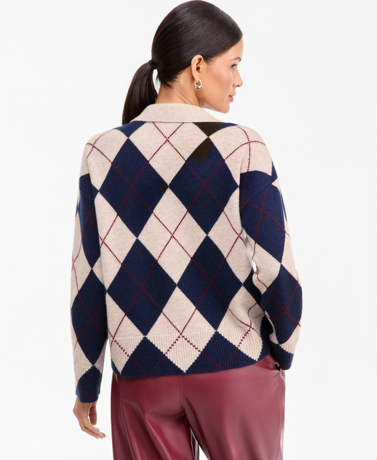 Charter Club Women's 100% Cashmere Argyle Oversized-Collar Sweater, Macy's Exclusive