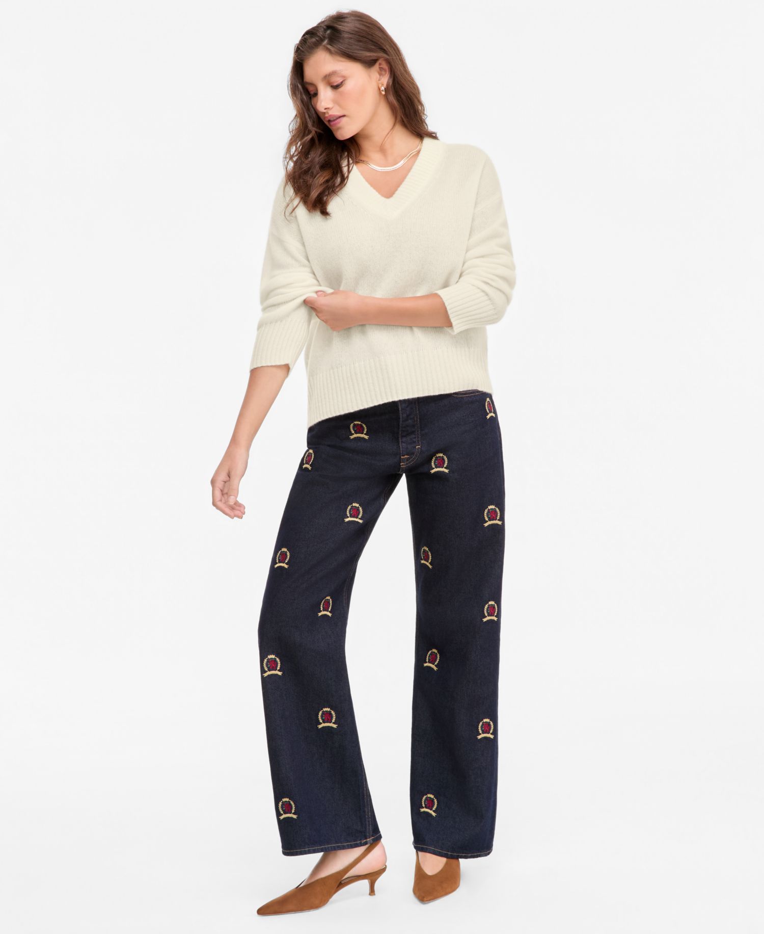 Petite 100% Cashmere V-Neck Relaxed Sweater