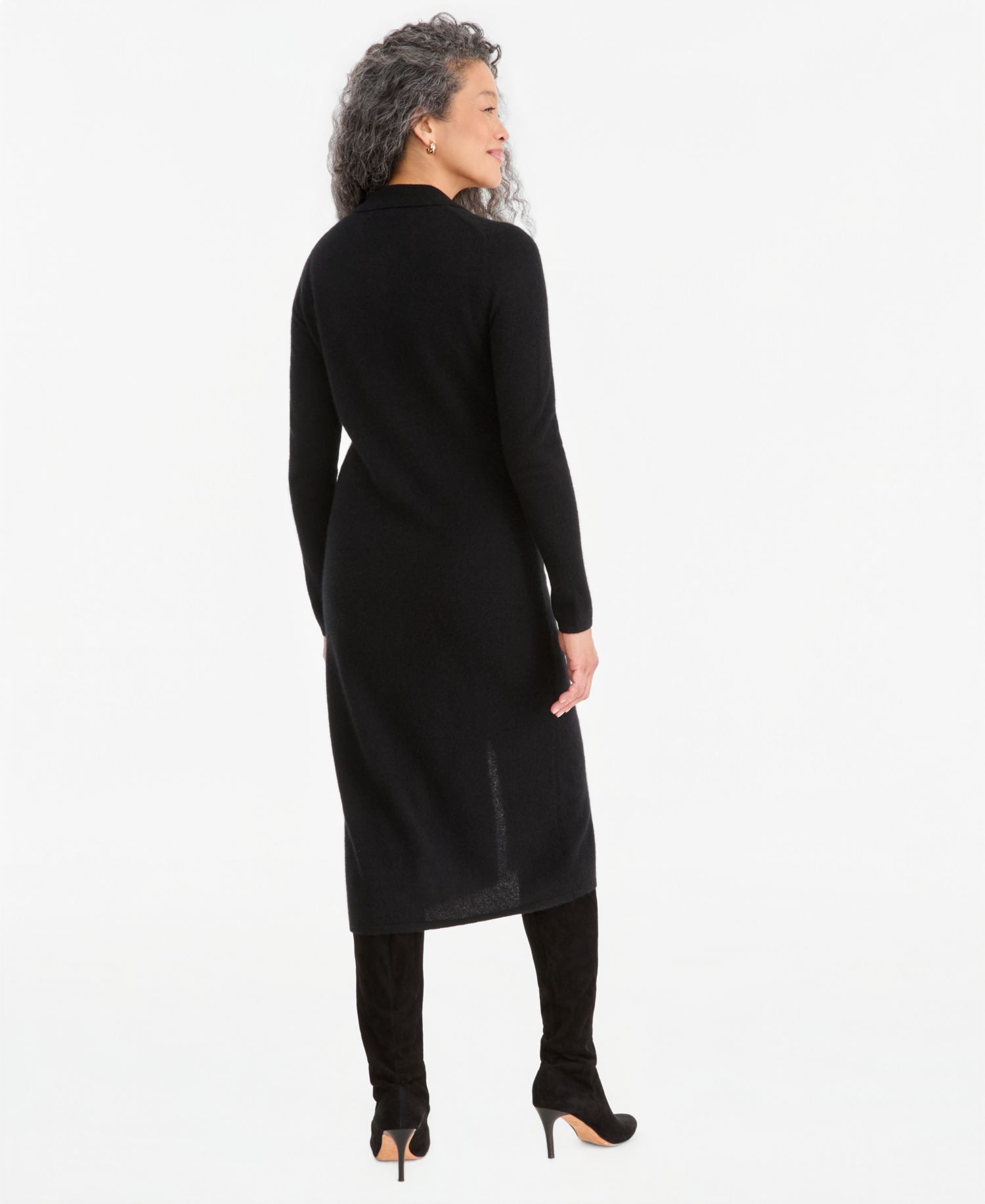 Women's 100% Cashmere Collared Button-Front Duster Sweater