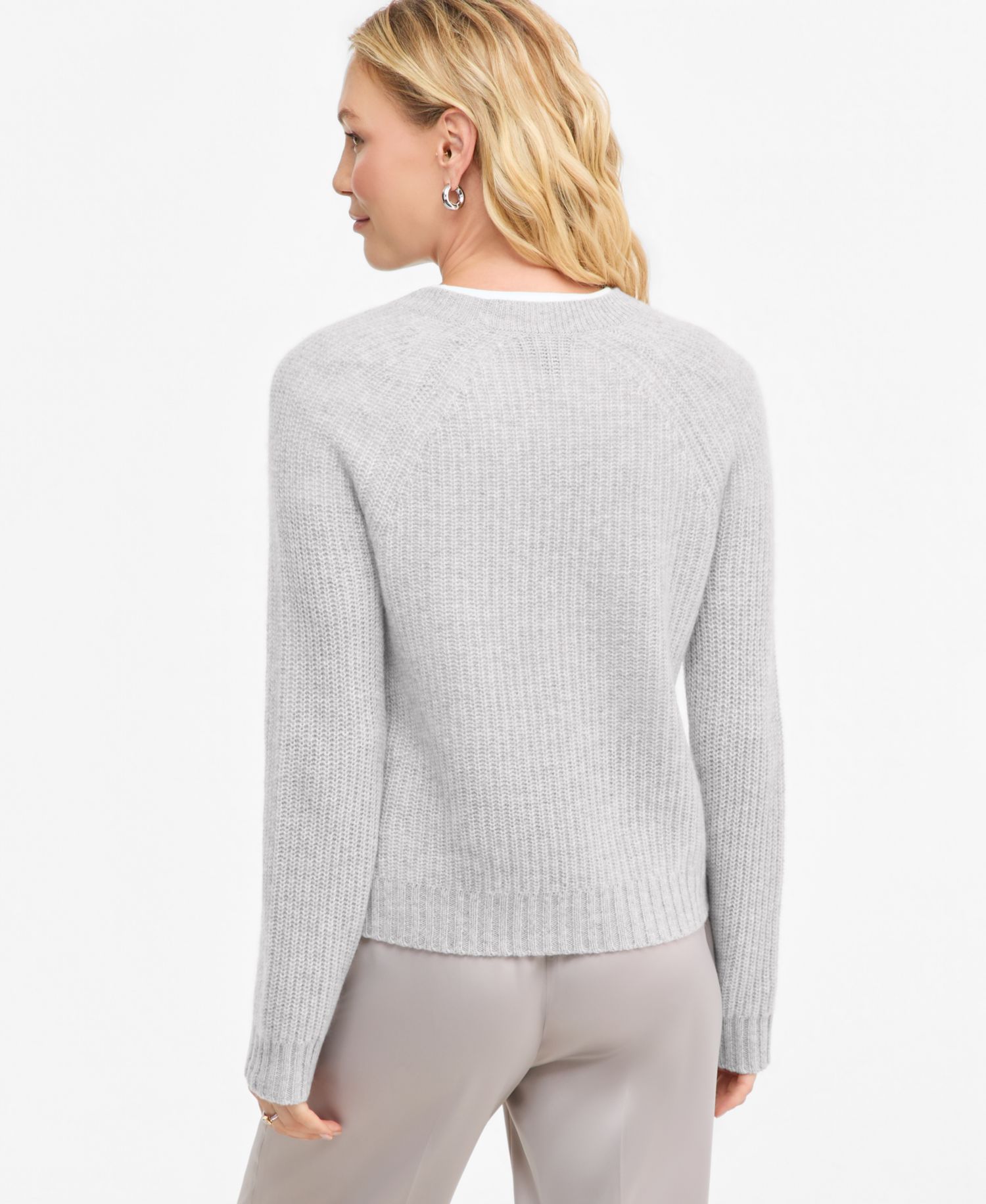 Plus Size 100% Cashmere Shaker Stitch Crewneck Sweater