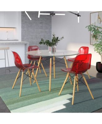 Cresco Modern Molded Acrylic Dining Chair Set of 4 with Eiffel Base and Beech Wood Dowel Legs Ergonomic Curved Seat Accent Side Chair