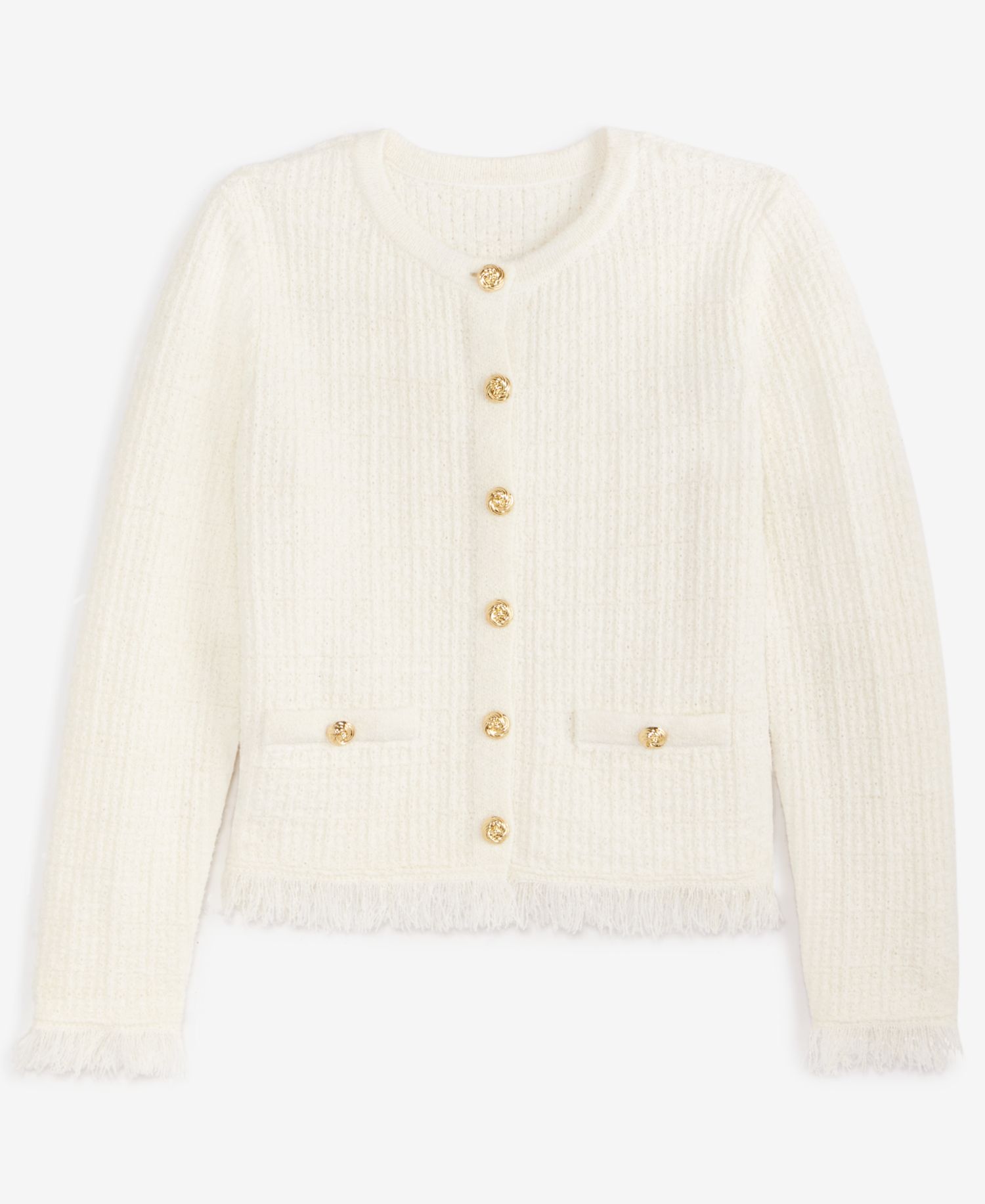 Petite Frayed Button Down Textured Cardigan