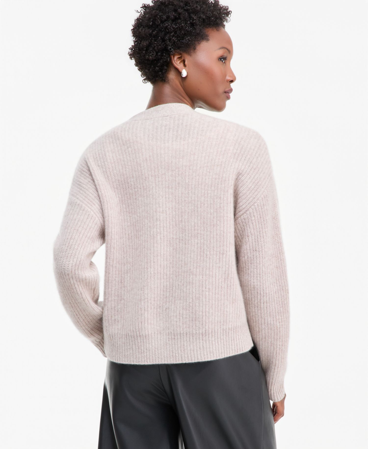 Petite 100% Cashmere Shaker Stitch V-Neck Cardigan Sweater
