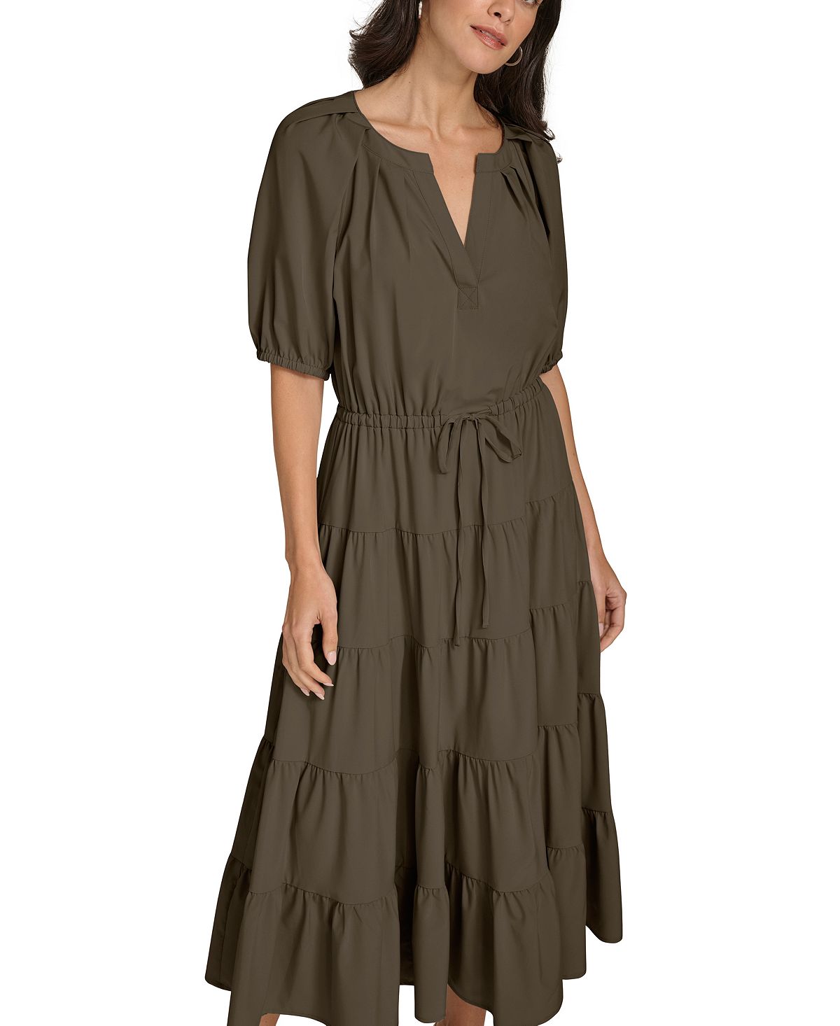 Calvin Klein V-Neck Elastic Waistband Midi Dress view 2 — MAYCSS fashion products