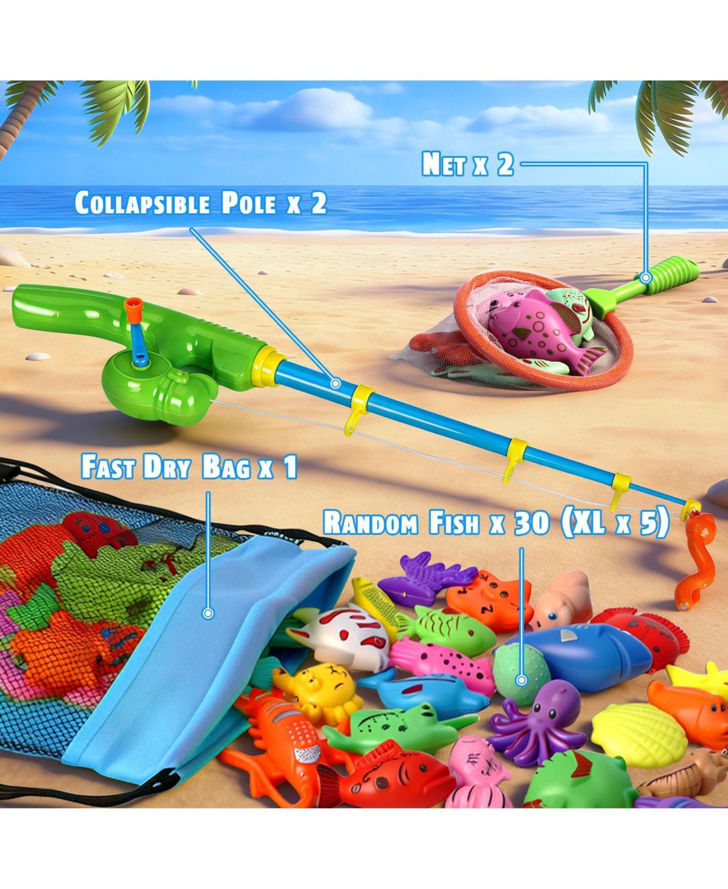 Детские игрушки GNUADZ 30 Piece Plastic Fishing Game Water Toy, Ages 3-6, цвет: Разноцветный — фото 2