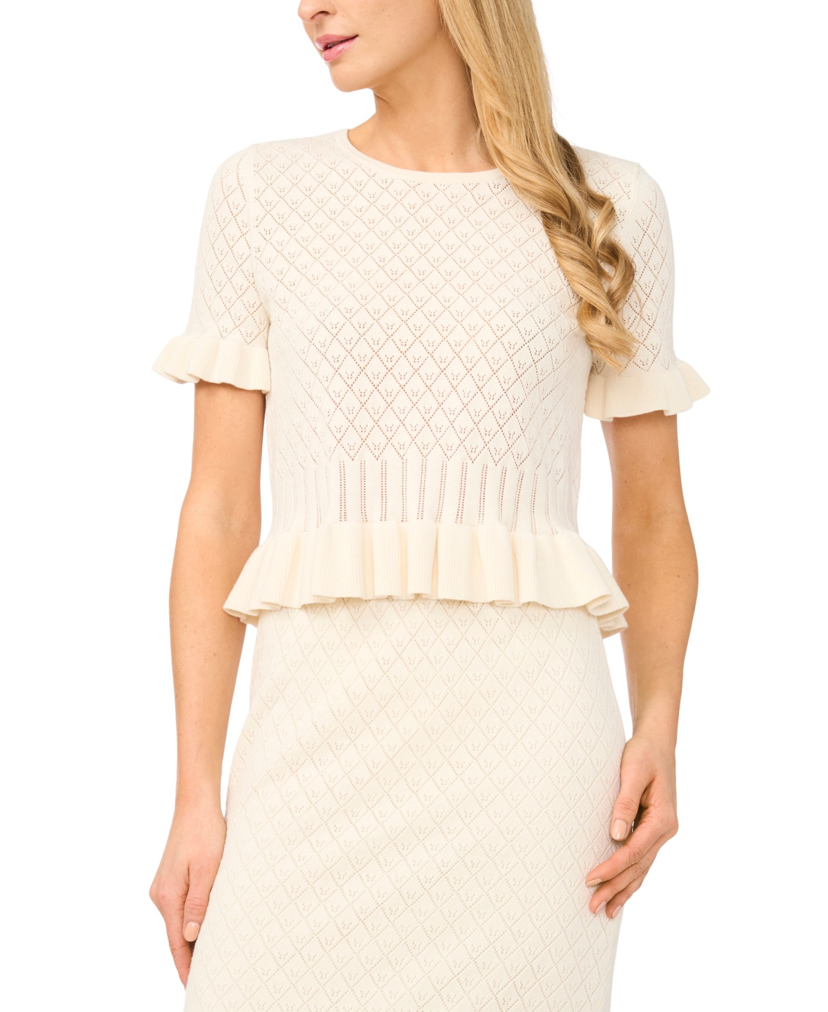 CeCe Women's Short-Sleeve Pointelle Sweater